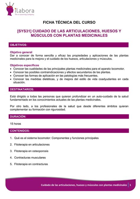 Curso Online Cuidado Del Aparato Locomotor Con Plantas Medicinales PDF