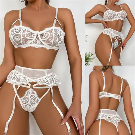 Women S Sexy Lingerie Lace Babydoll Bra Thong Set Sleepwear Underwear Nightwear Ebay