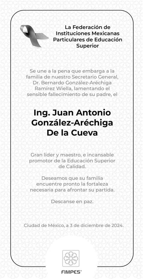 Ing Juan Antonio González Aréchiga de la Cueva Obituario Esquela