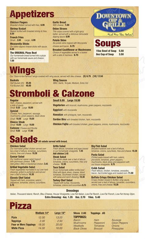 Menu at Downtown OIP & Grille pizzeria, Lewistown