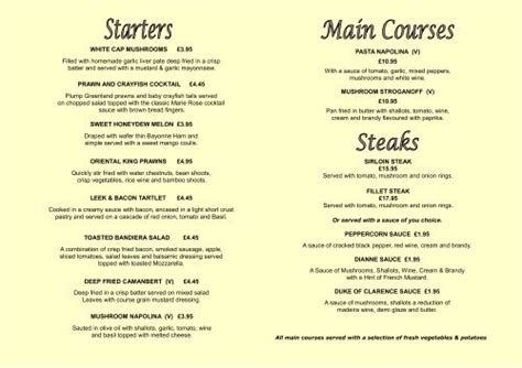 A La Carte Menu Pdf