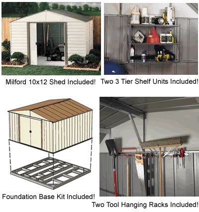 Arrow 10x12 Milford Shed w/ Foundation & Shelving (VM1012 & FDN1014)