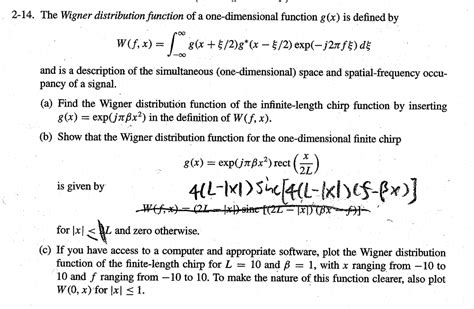 Solved The Wigner Distribution Function Of A Chegg