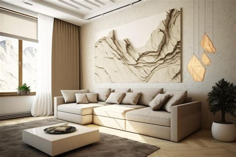 Premium AI Image | The living room of the apartment features a beige ...