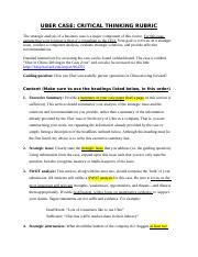 Uber Case Expectations Docx Uber Case Critical Thinking Rubric