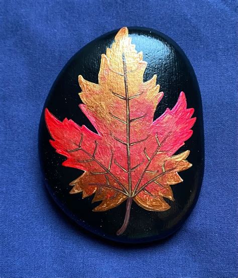 Leaf Painted Rock Leaves Painted Stone Fall Autumn Garden - Etsy in ...