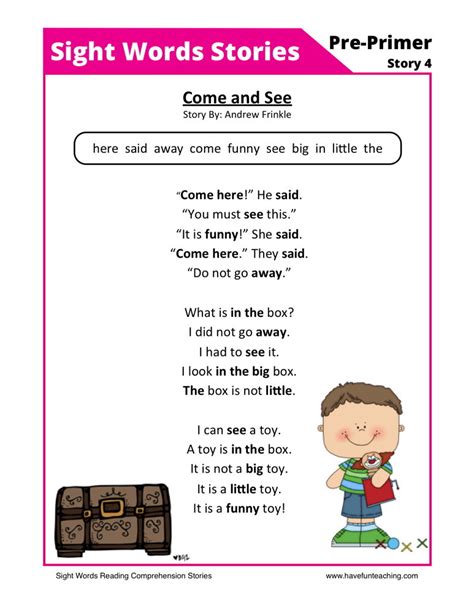 Reading Comprehension Worksheet Come And See