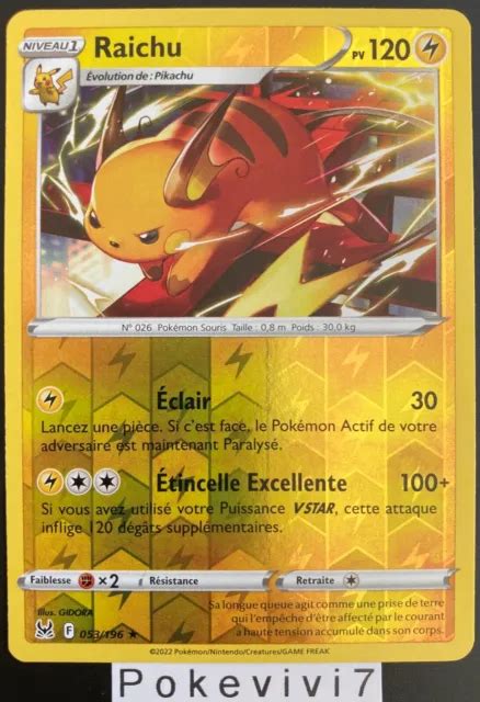 CARTE POKEMON RAICHU 053 196 Rare REVERSE Epée et Bouclier 11 EB11 FR