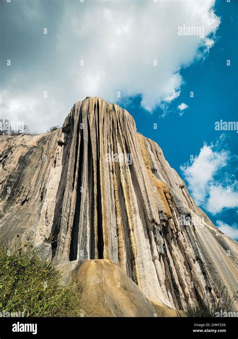 A low angle shot of a natural springs "Hierve El Agua" with calcified ...