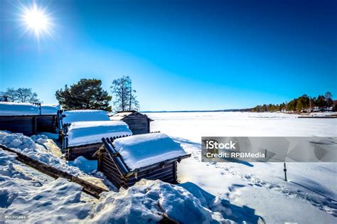 Rattvik March 30 2018 Wooden Houses By The Frozen Lake Siljan In ...