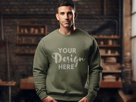 Gildan 18000 Mockup Military Green Male Gildan Sweater Mockup