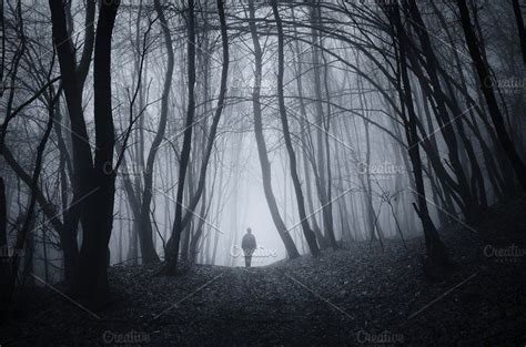 A Person Standing In The Middle Of A Forest On A Foggy Day With Trees