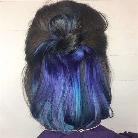 Hidden Color Blue And Purple Underlights Hair Hidden Hair Color