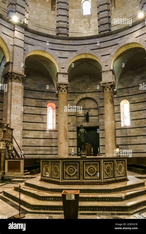 Inside The Famous Pisa Baptistery Of St John Front View Of The