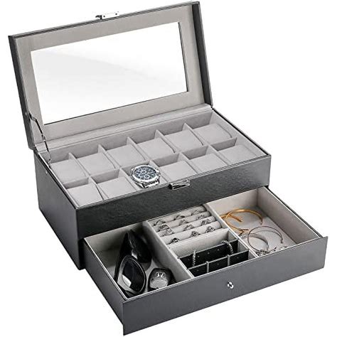 Procase Slots Large Jewelry Box For Men Women Watch Organizer With