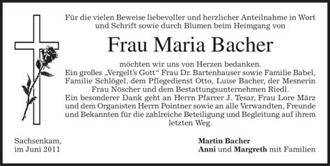 Traueranzeigen Von Maria Bacher Trauer Merkur De