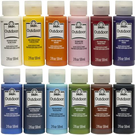 Folkart Outdoor Acrylic Craft Paint Set 12 Colors 2 Fl Oz Each