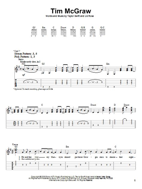 Tim Mcgraw By Taylor Swift Easy Guitar Tab Guitar Instructor