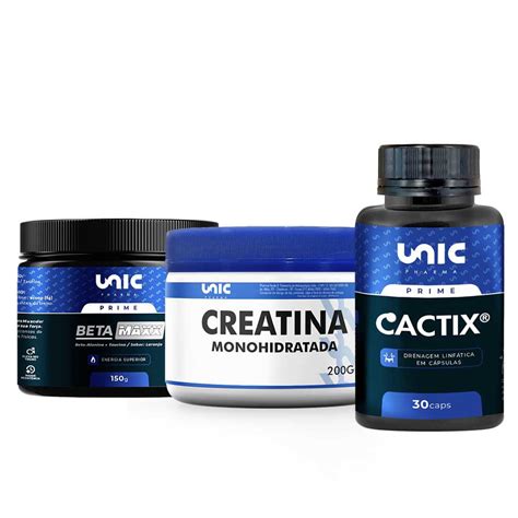 Beta Maxx 150g Mais Creatina 200g Mais Cactix 30 Cáps Unicpharma