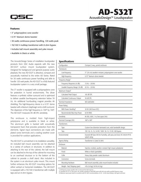 Acousticdesign Ad S T Specifications Qsc Audio Products