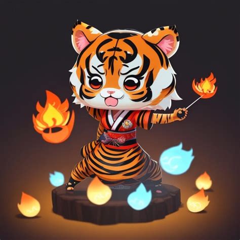 Premium Ai Image A Cartoon Tiger With Flames On Its Head