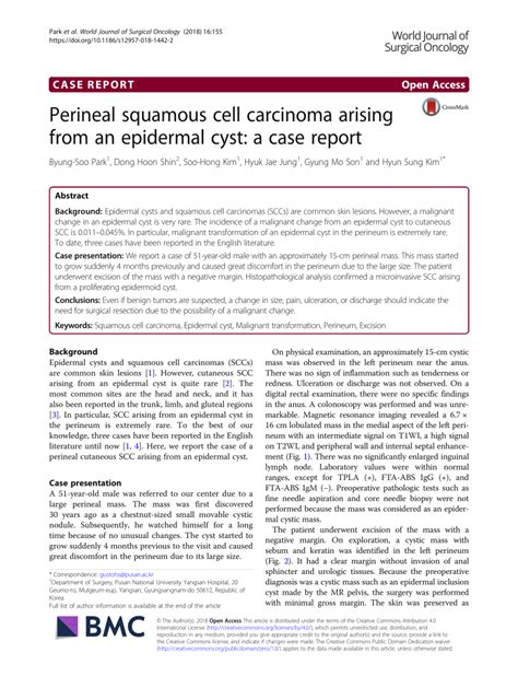 Pdf Perineal Squamous Cell Carcinoma Arising From An Epidermal Cyst A Case Report