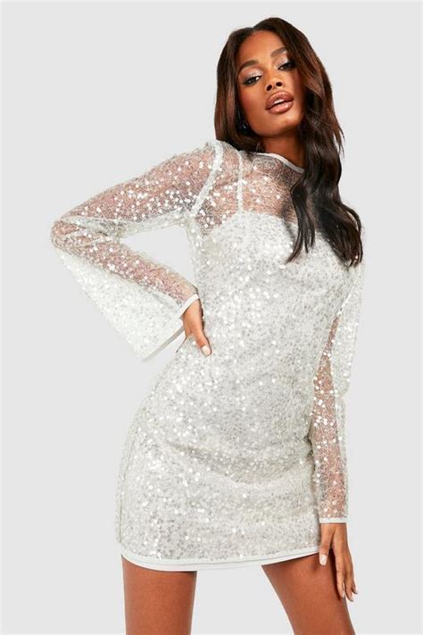 Sequin Sheer Shift Party Dress Boohoo Uk