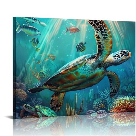 CANFLASHION Bathroom Decor Beach Decor Sea Turtle Art Beach Bathroom