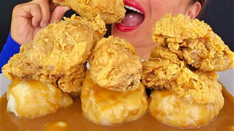 Crispy Crunchy Fried Chicken And Mash Potatoes And Gravy Asmr Mukbang Omad