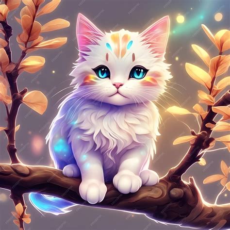 Premium AI Image | Cute mystical cat on tree branch
