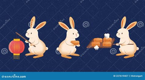 Hand Drawn Mid Autumn Rabbit Set Stock Vector Illustration Of Baby