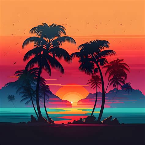 Premium Photo A Tropical Beach With Palm Trees And A Sunset