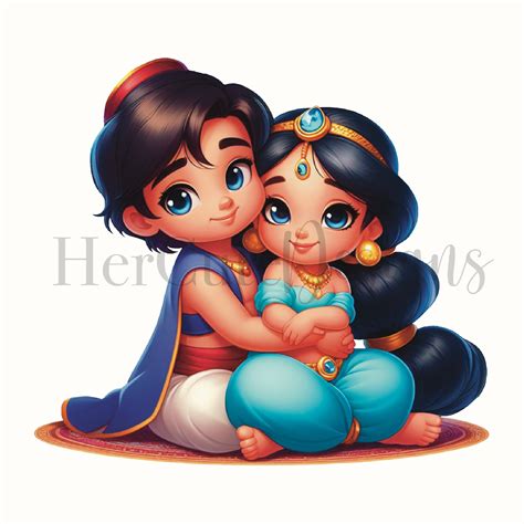 Cute Jasmine & Aladdin PNG Valentine's Day Arabian Princess Digital DTF ...