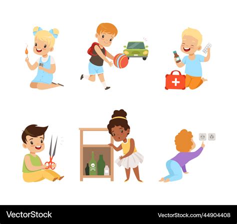 Little kids in dangerous situations playing Vector Image