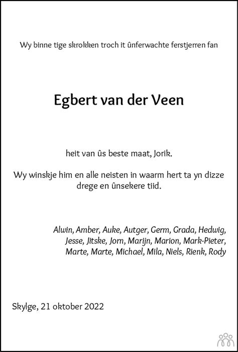 Egbert En Riemer Van Der Veen 21 10 2022 Overlijdensbericht En