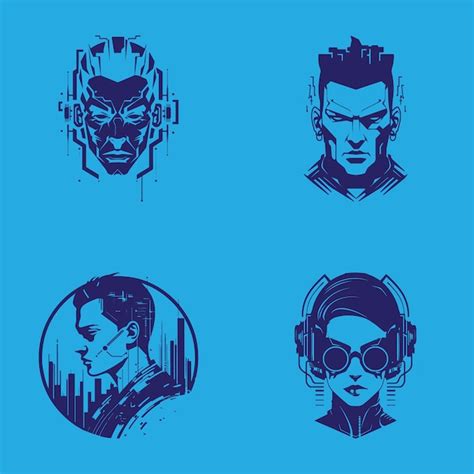 Premium Vector Set Of Four Bluetoned Cyberpunk Vector Logos Featuring