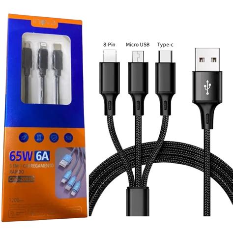 Cabo Usb 3 Em 1 Turbo Ultra Rápido Carregador Dados 6a 65w Inova Shopee Brasil