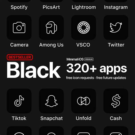 320 Black App Icons Premium Icon Pack For Aesthetic Dark Etsy