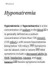 Hyponatremia Wikipedia Pdf Hyponatremia Hyponatremia Or