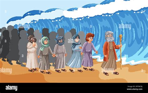 Religious Moses Bible Story in Vector Cartoon Styl Stock Vector Image ...