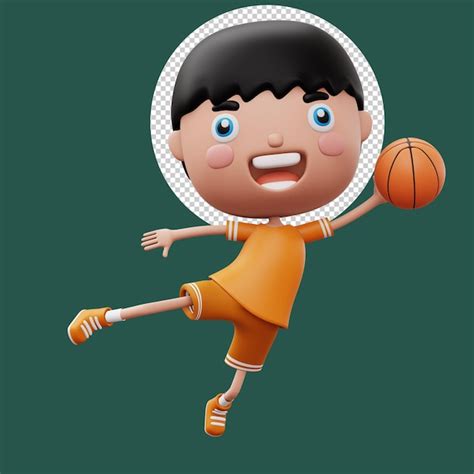 Enfant Heureux Avec Ballon De Basket Personnage De Dessin Anim De