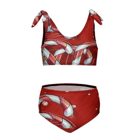 Christmas Cane Red And White Girl S 2 Piece Bikini Set Beach Sport Swimsuit Swimwear 10 12Y