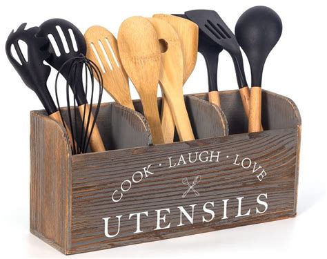 Kitchen Utensil Holder Wooden Farmhouse Utensil Holders For Countertop