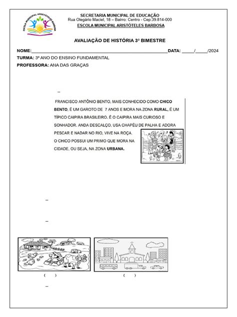 Avaliação De História 3 Ano Fundamental Pdf - Avaliação de História 3º Ano Fundamental | PDF