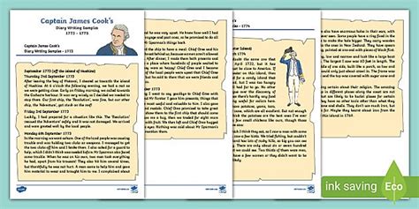 Captain James Cook S Diary Writing Sample KS1 Year 2