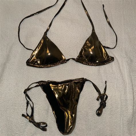Dark Gold Metallic Bikini Piece Set Size S Would Depop