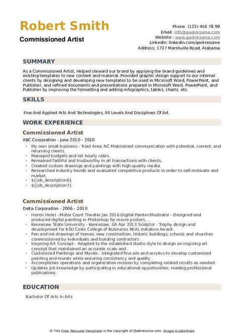 Commissioned Artist Resume Samples QwikResume