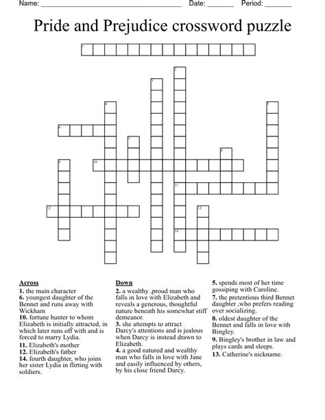 Jane Austen's Pride & Prejudice Crossword puzzle - WordMint