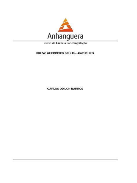 Capa E Folha De Rosto Padrão Da Instituição Anhanguera - Modelo de Capa e Folha de Rosto Anhanguera | PDF