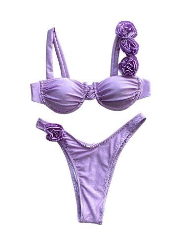 Strój Kąpielowy Bikini Dwuczęściowy Ozdobne Kwiaty Seksowny Fioletowy S Inna marka Moda